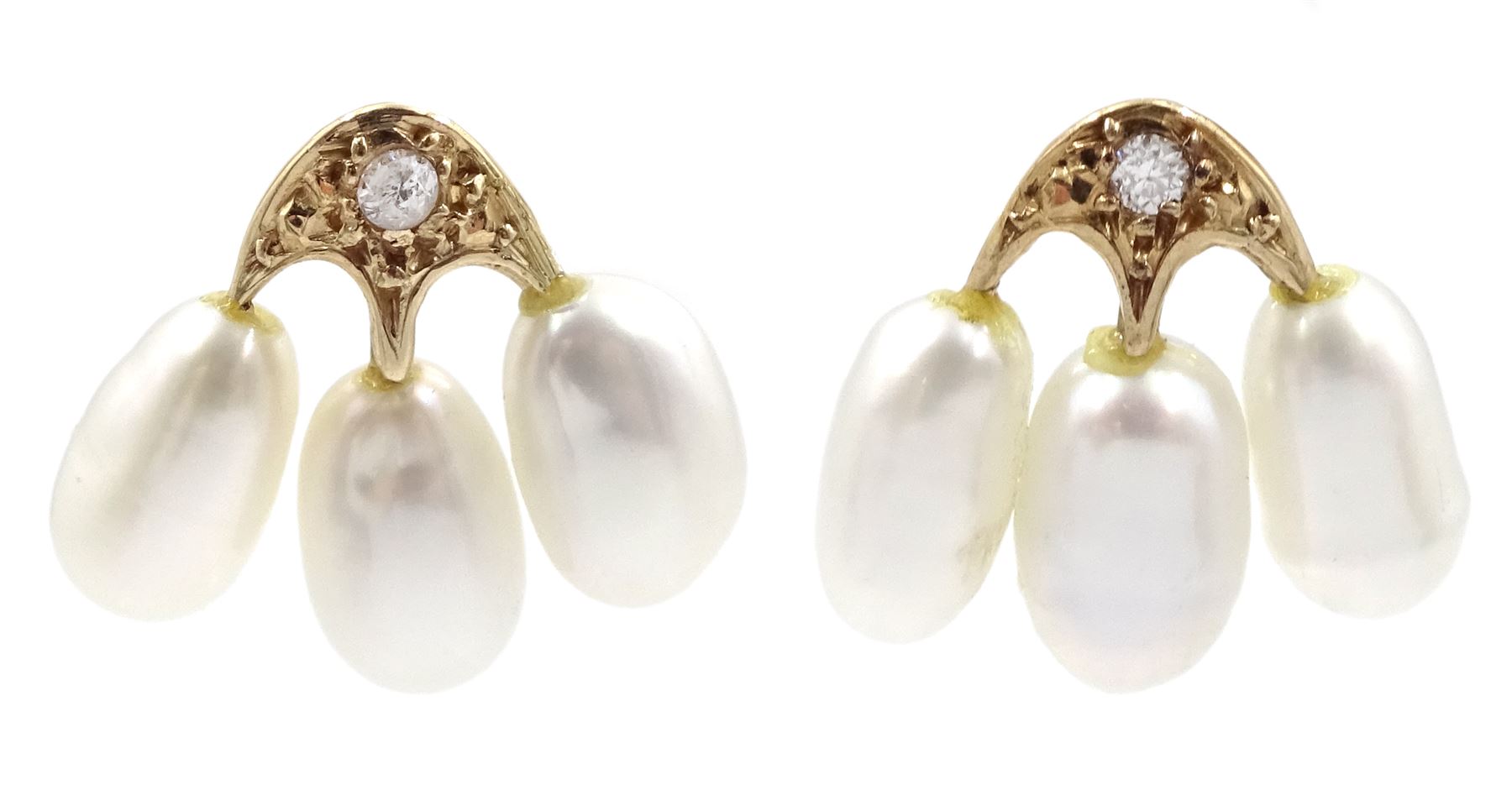 Pair of 9ct gold white cultured pearl and diamond stud earrings