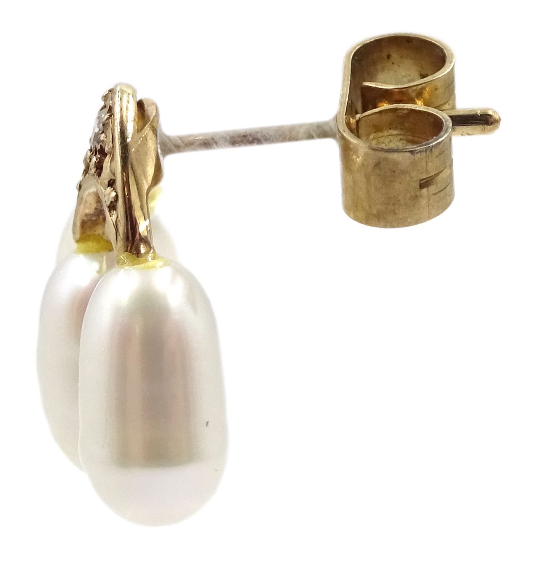 Pair of 9ct gold white cultured pearl and diamond stud earrings - Image 2 of 2