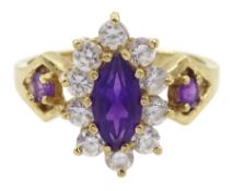 9ct gold purple and clear stone set cluster ring