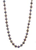 Single strand cultured grey pearl and 18ct gold bead necklace