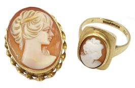 Gold cameo ring and cameo brooch