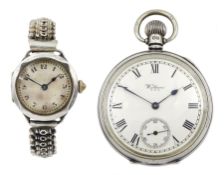 Early 20th century silver open face keyless lever Traveler pocket watch by American Watch Company