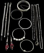 Collection of silver and silver stone set jewellery including five hinged bangles