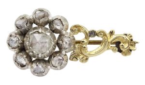 19th century gold and silver foiled back rose cut diamond flower brooch