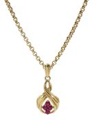 9ct gold round ruby pendant necklace