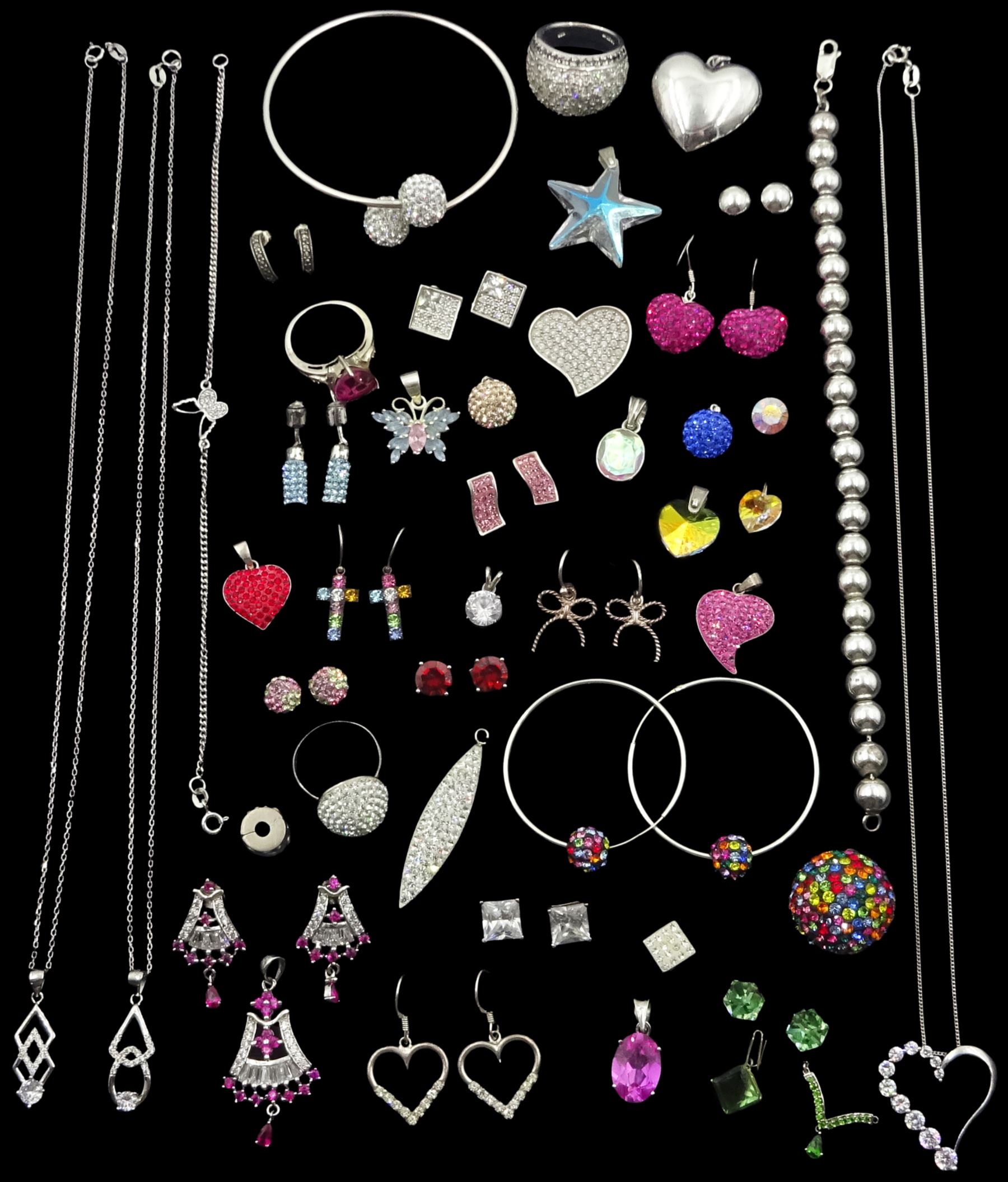 Collection of silver and silver stone set jewellery including necklaces