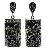 Pair of black onyx and marcasite pendant stud earrings