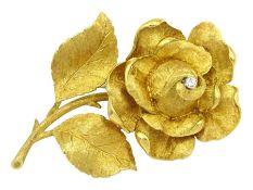 Italian 18ct gold textured rose brooch