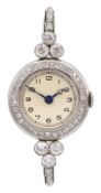 Platinum Art Deco milgrain set diamond manual wind lever wristwatch