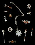 Victorian and later silver stone set jewellery including Scottish dirk brooches