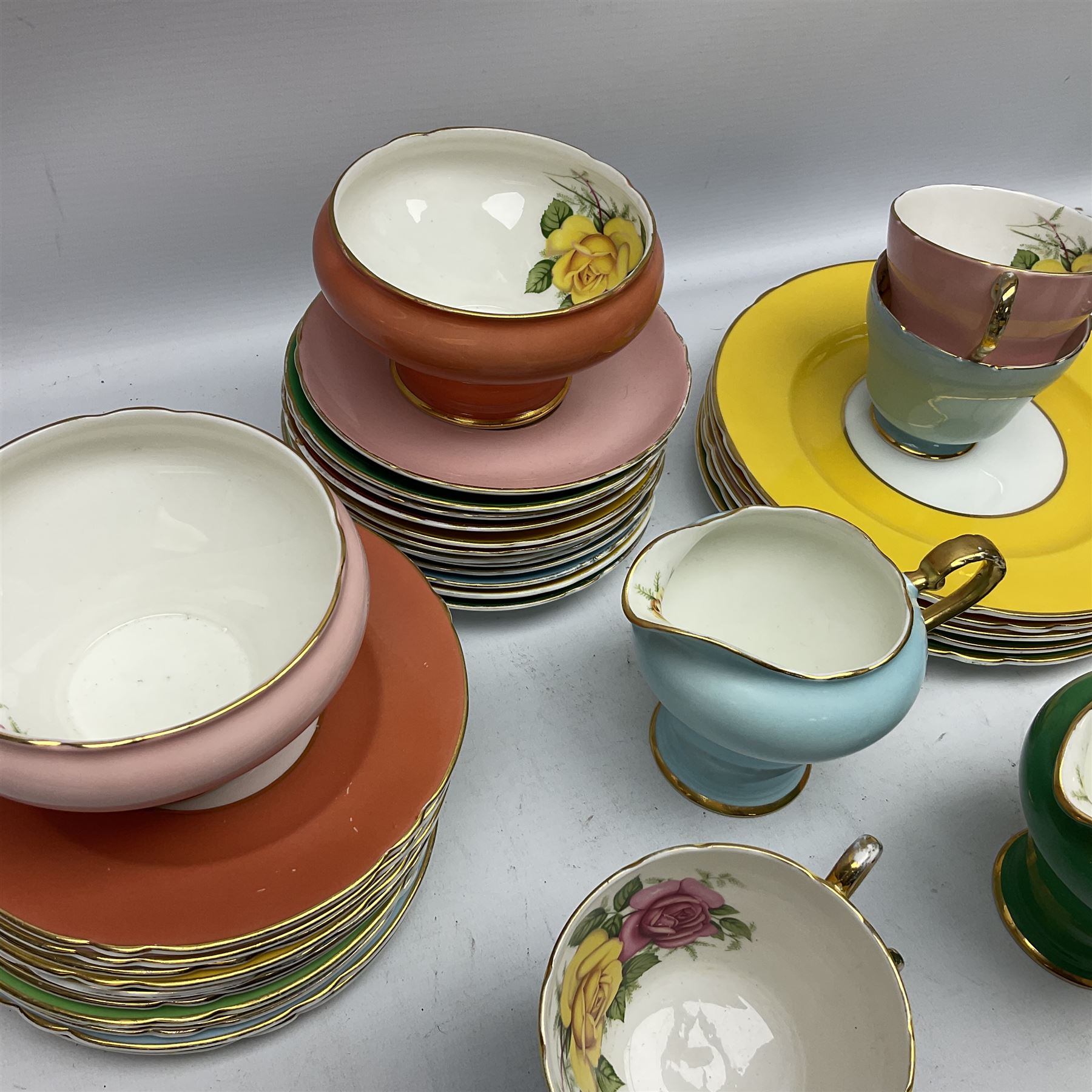 Shelley tea wares decorated in multiple colours with gilt edging and flowers inside - Image 6 of 6