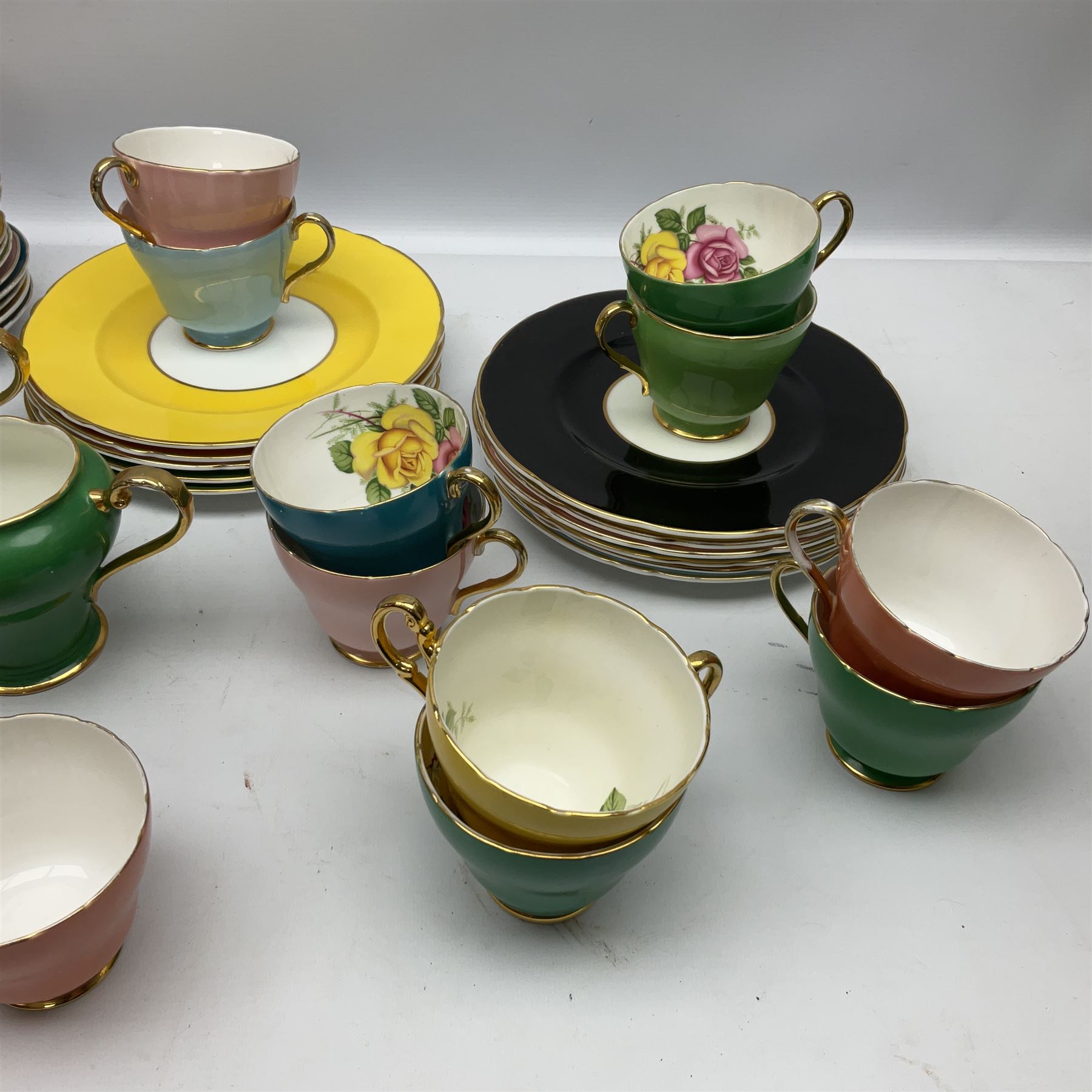 Shelley tea wares decorated in multiple colours with gilt edging and flowers inside - Image 2 of 6