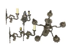 Five branched metal Five branched together with four matching wall sconces