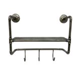 Industrial style metal tubular wall rack with coat hooks