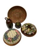 Various items of studio pottery and two footstools