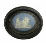 Oval Wedgwood light blue Jasperware plaque relief moulded classical scene