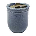 Royal Doulton Stoneware jar with blue mottled glaze and metal swivel patented mechanism to lid