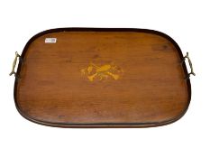 Edwardian walnut and marquetry inlaid serving tray