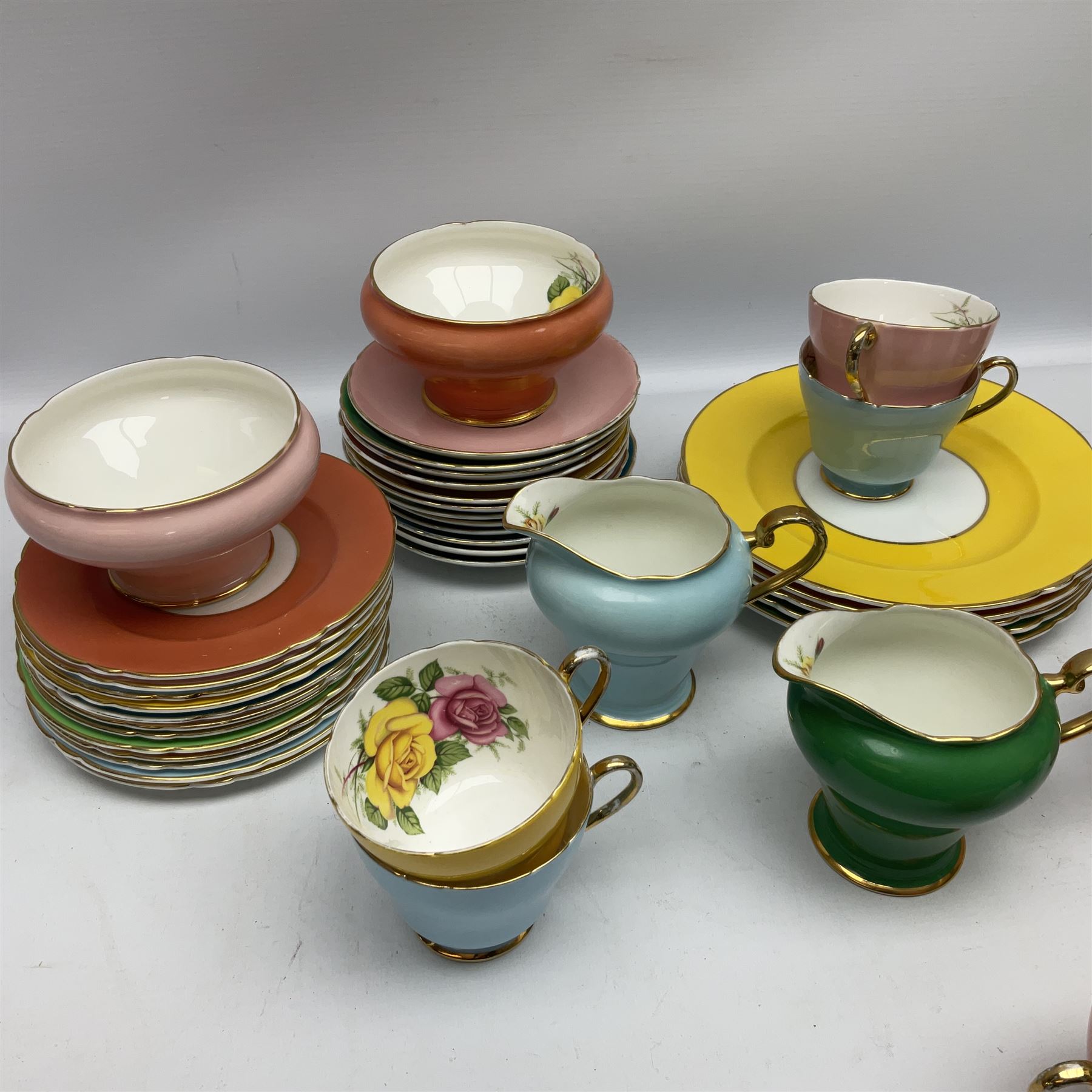 Shelley tea wares decorated in multiple colours with gilt edging and flowers inside - Image 3 of 6