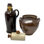 Stoneware decanter in the form of a rotund gentleman in hat and coat