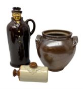 Stoneware decanter in the form of a rotund gentleman in hat and coat
