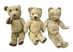 3 vintage teddy bears with vertically stitched noses