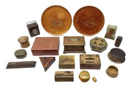 Quantity of Victorian and later wood boxes to include money box with parquetry detail