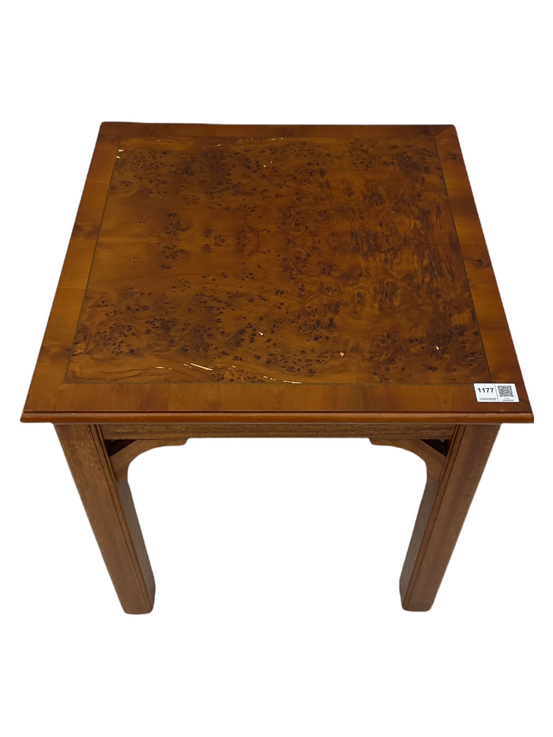 Yew wood square lamp table - Image 2 of 6