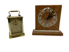 Battery driven marble mantel clock in the Art Deco style and a brass finished carriage clock. Both w