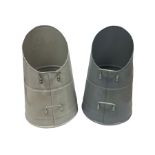 Two grey finish tin coal scuttles