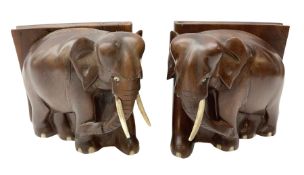Pair of carved hardwood elephant bookends