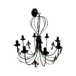 Metal eight branch electrolier with fleur-de-lis finials