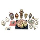 Quantity of oriental ceramics to include Japanese satsuma vase of hexagonal form