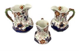 Graduated set of three early 20th Century imari pattern jug by Allertons