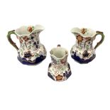 Graduated set of three early 20th Century imari pattern jug by Allertons