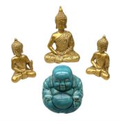Pair of gilt seated buddhas together with two other seated buddhas
