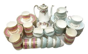 Paragon tea wares decorated with floral sprays within pale blue borders