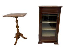 Victorian music cabinet and a mahogany pedestal table with shaped top (2)