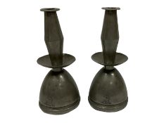 Pair 18th/19th century pewter candlesticks engraved with crest