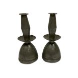 Pair 18th/19th century pewter candlesticks engraved with crest