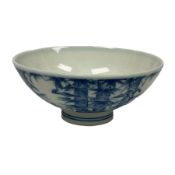 Chinese blue and white tea bowl decorated with birds and leaves