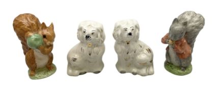 Royal Albert Squirrel Nutkin and Timmy Tiptoes figures together with two Beswick Staffordshire style