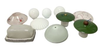 Quantity of glass lampshades and light fixtures to include marbled glass example