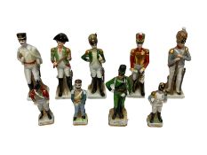 Nine porcelain military figures