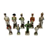 Nine porcelain military figures