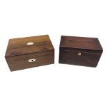 Mahogany tea caddy with inlay decoration and bone escutcheon