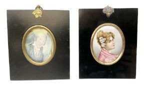 Continental printed and painted portrait miniature upon porcelain