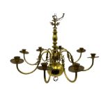 Brassed eight branch chandelier