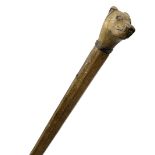 Walking cane with carved treen handle modelled as a dogs head