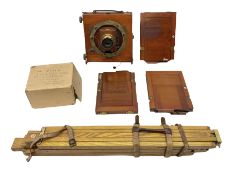 Thornton Pickard Imperial Triple folding plate camera in mahogany and lacquered brass
